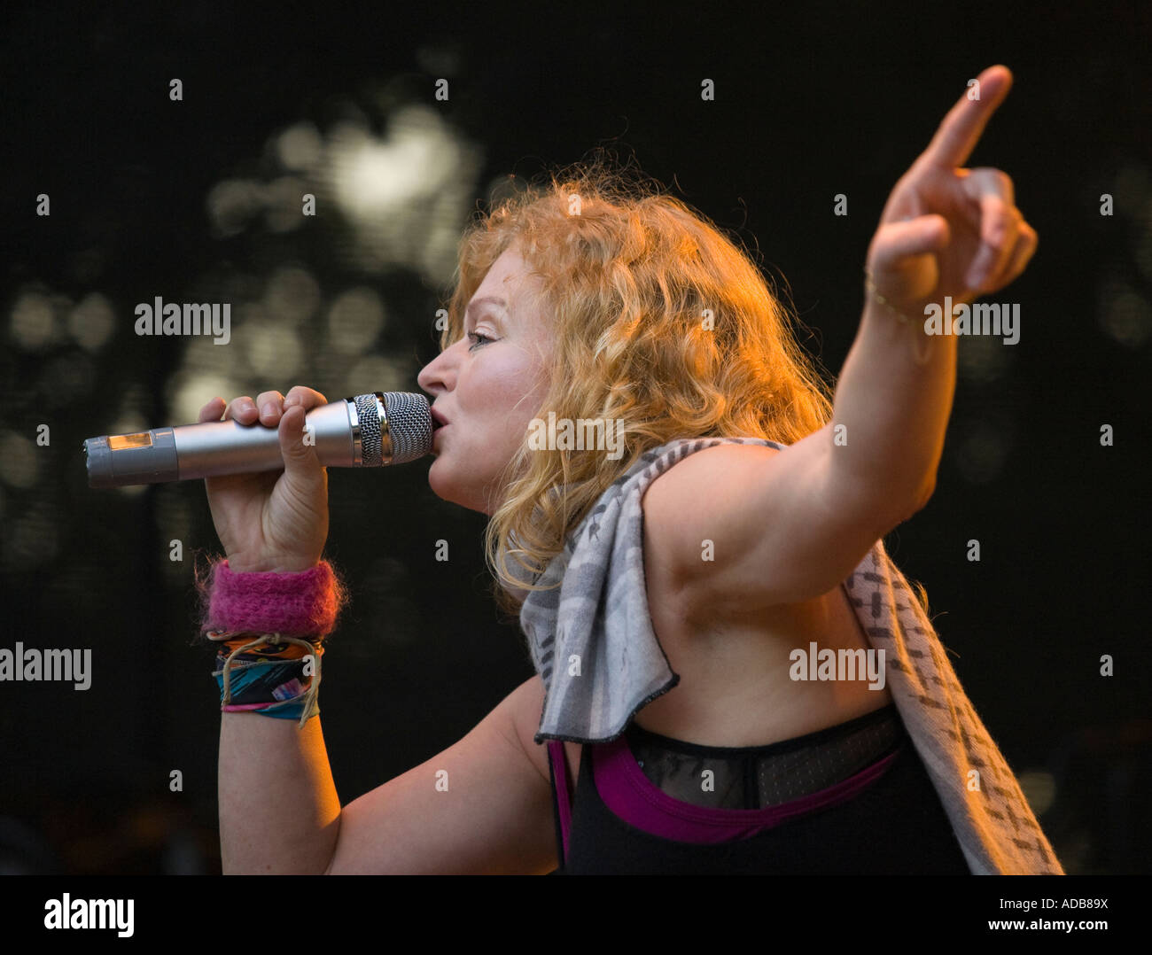 Inga Humpe singing at the performance of her band '2raumwohnung' in Duisburg / Germany Stock Photo