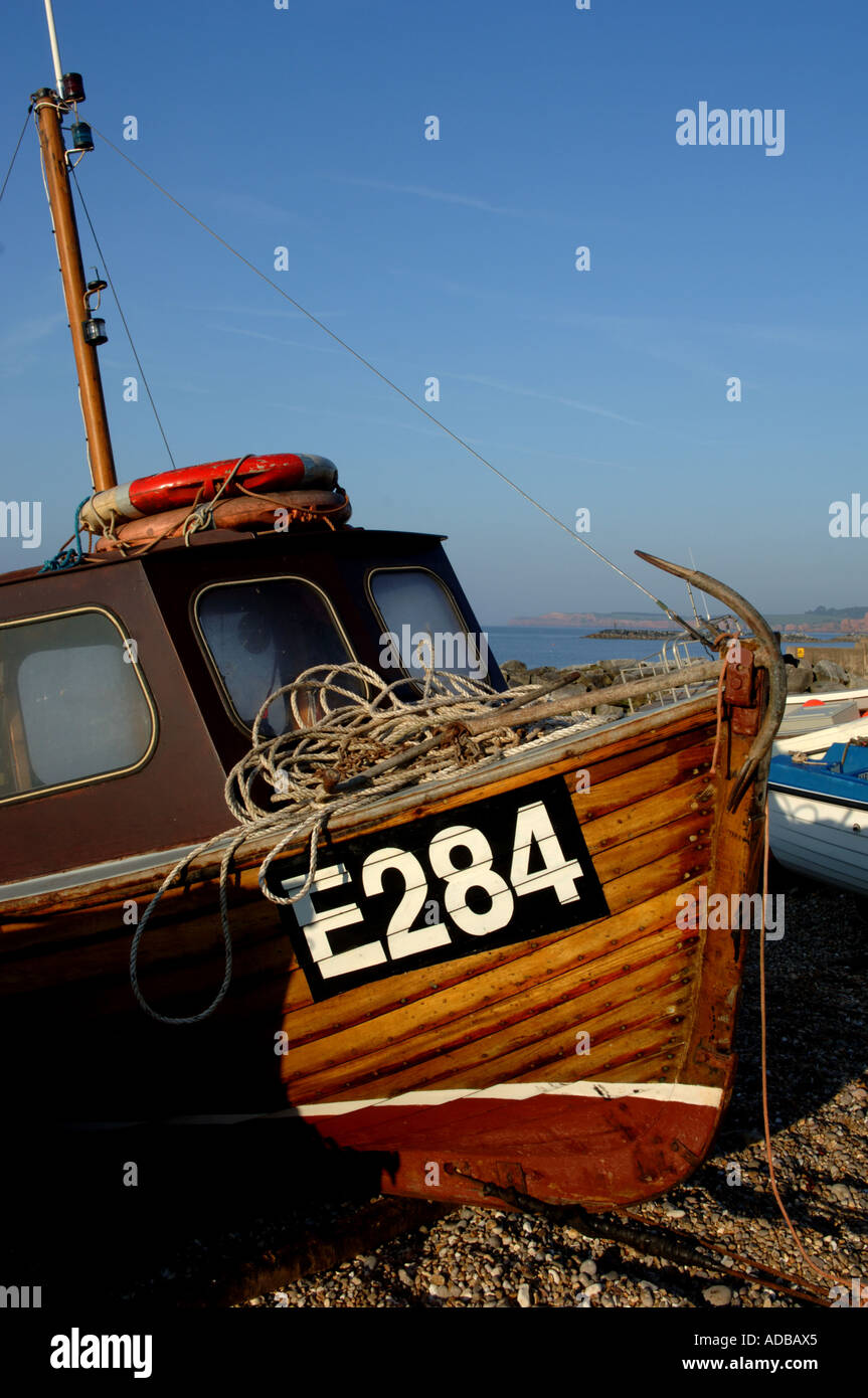 Small motor fishing boats on the beach at Sidmouth in Devon England UK  Stock Photo - Alamy