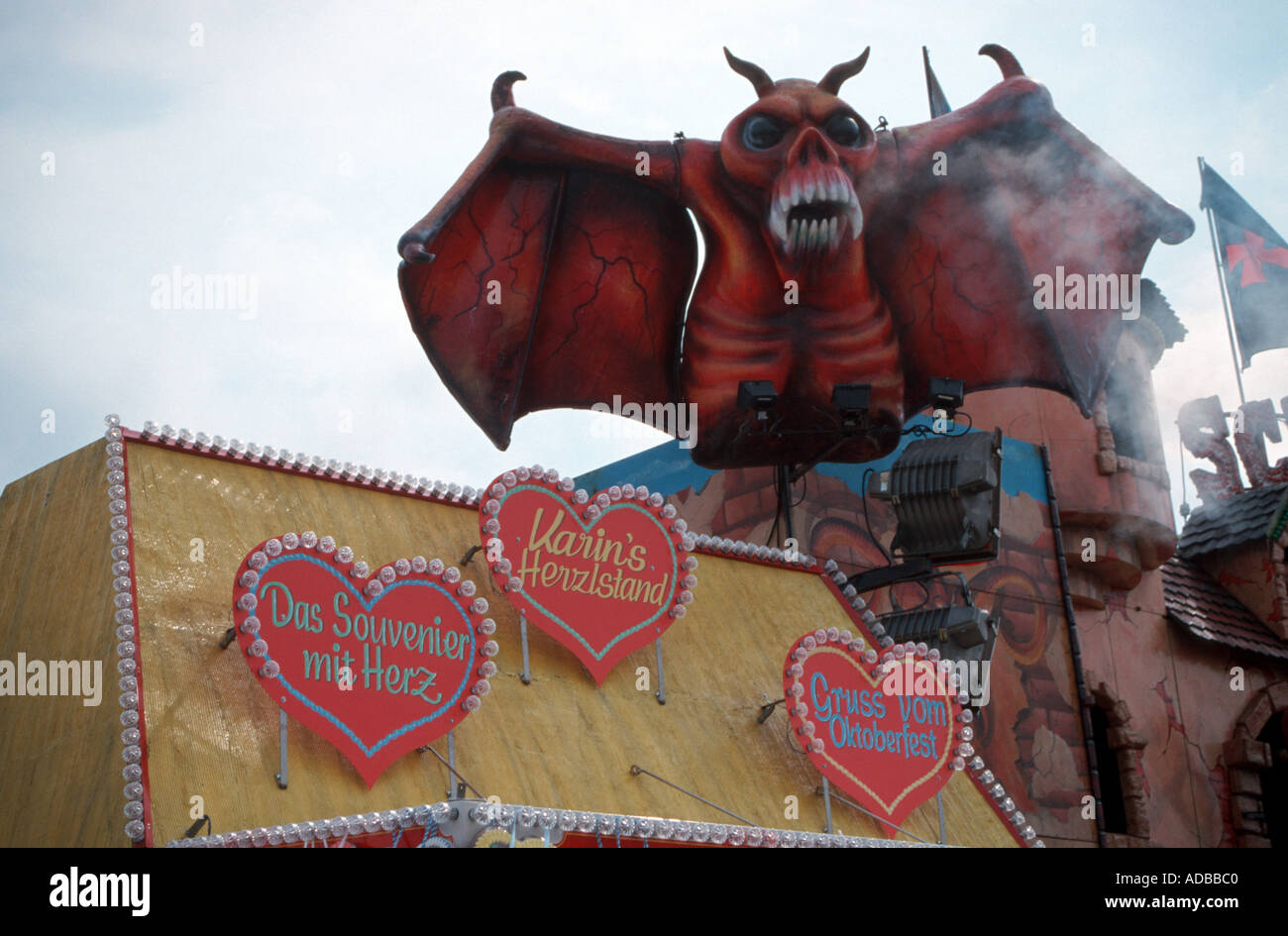Ghost and hearts the weird and funny combination at the Octoberfest in Munich Bavaria Germany Stock Photo
