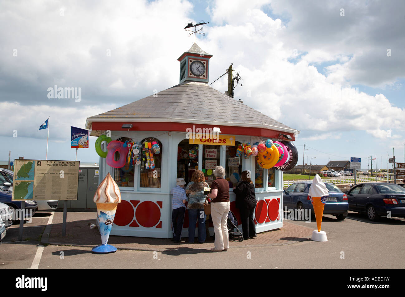 tourist kiosk shop selling ice creams and souvenirs in the harbour at courtown gorey county wexford ireland Stock Photo