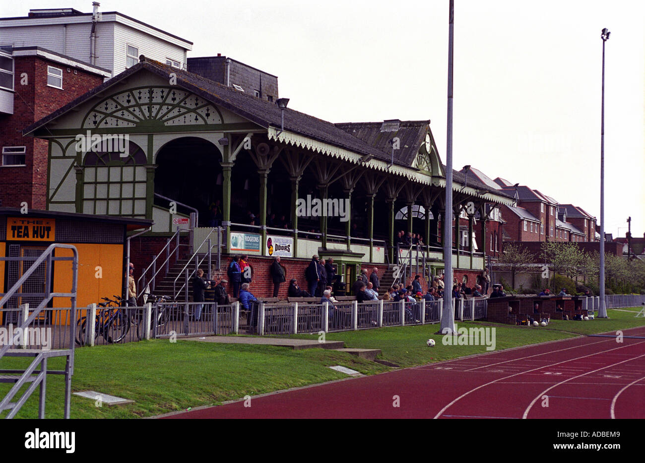 Wellesley Road Recreation ground, home to Great Yarmouth Town Football Club with the oldest grandstand in the world still in use Stock Photo