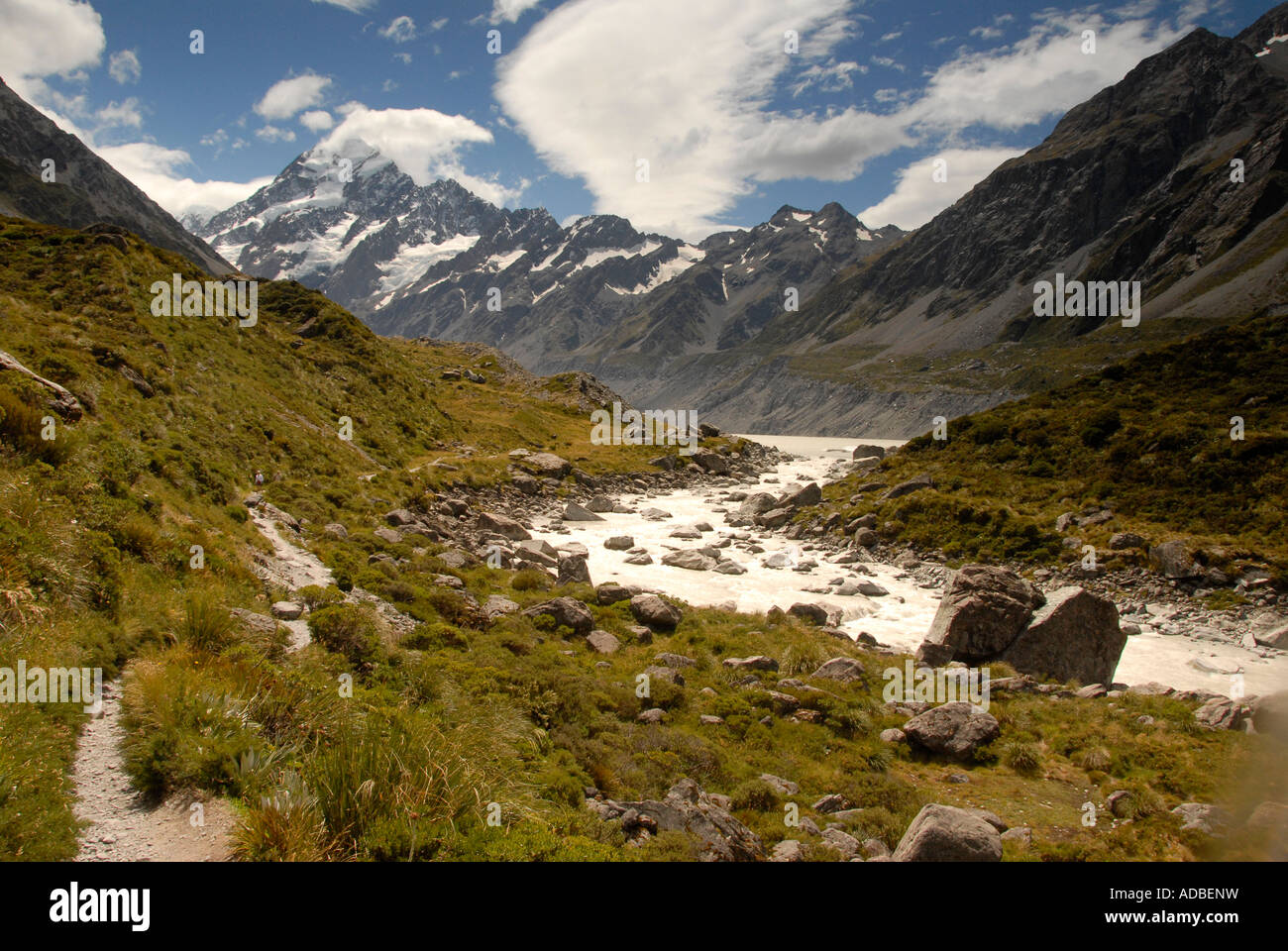 Mount Cook from Hooker Valley South Island New Zealand Stock Photo
