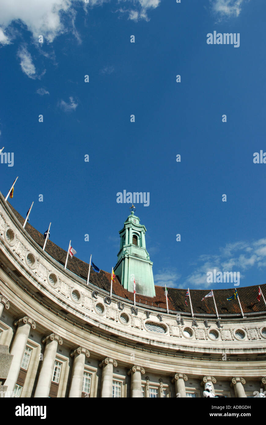 County Hall and blue sky South Bank London England Stock Photo - Alamy