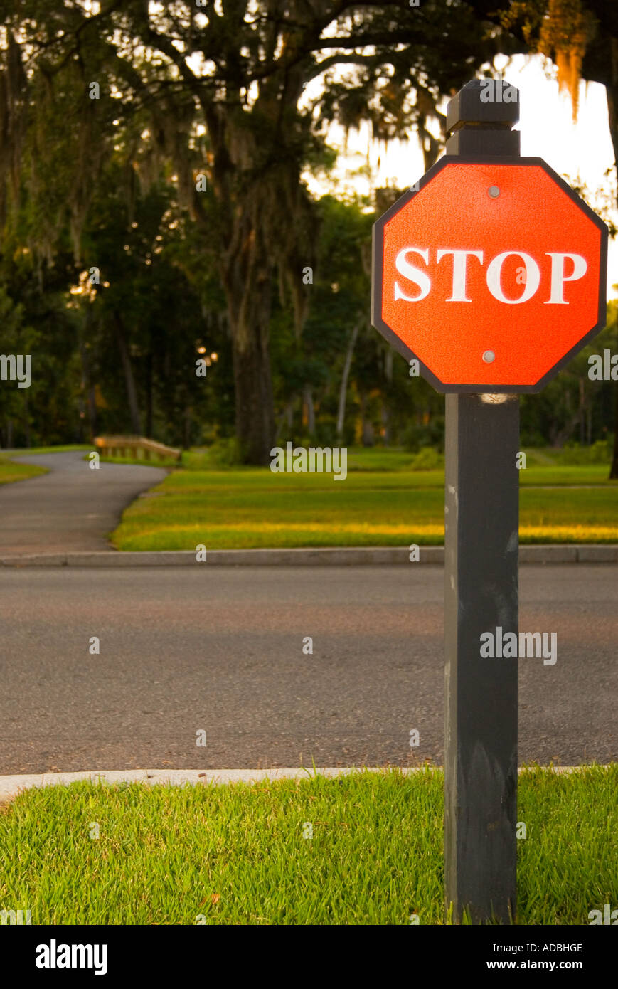 Wooden Stop Sign at Palmetto Bluff Resort in Bluffton SC USA Stock