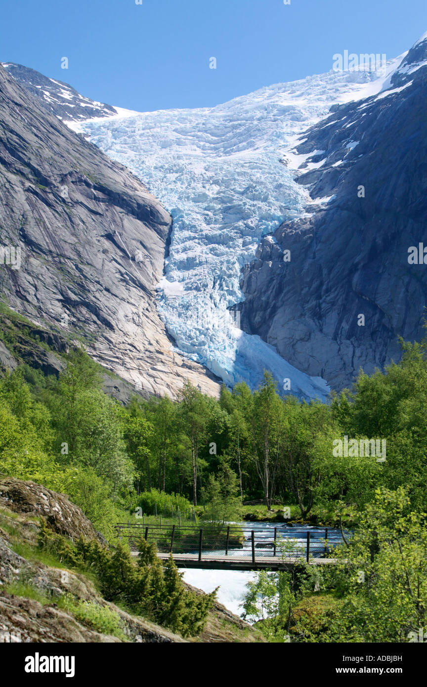 Briksdalbreen glacier Briksdal near Olden Stryn Sogn og Fjordane Norway Stock Photo