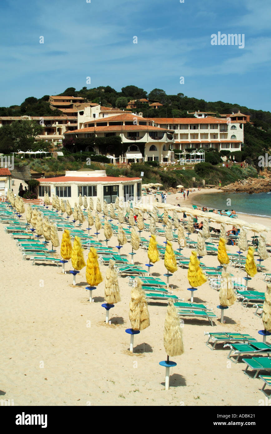 Baia Sardinia small modern seaside resort the beach Stock Photo Alamy