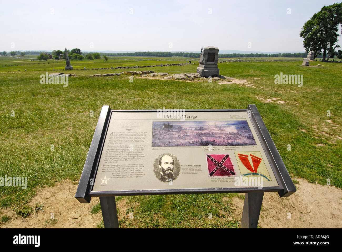 Site of Picketts charge on the Battlefield at the Gettysburg National Battlefield Park and Cemetery Pennsylvania PA Stock Photo