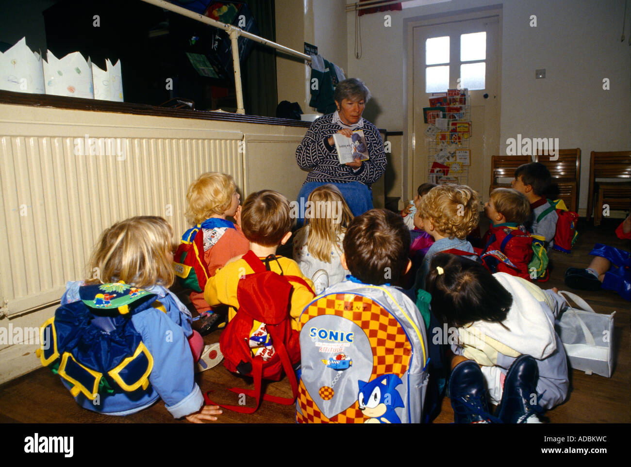 Kindergarten St Joseph's Church Epsom England Story Time before the children leave Stock Photo
