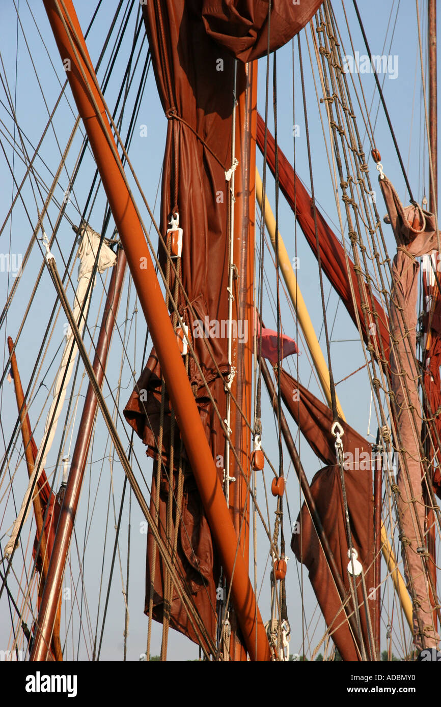 Looking up into the rigging of aThames barge Stock Photo - Alamy