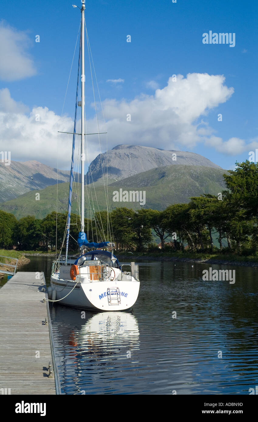 dh Corpach highlands scotland CALEDONIAN CANAL INVERNESSSHIRE Yacht canal Ben Nevis mountain inland waterway uk boat waterways Stock Photo