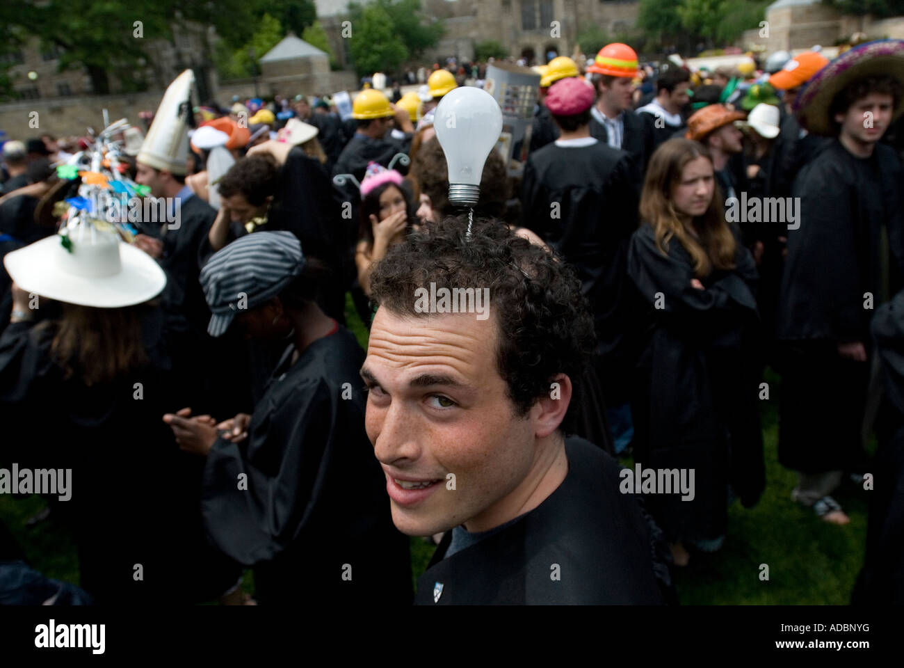 Yale Graduation Commencementa graduate with a light bulb on head Stock Photo