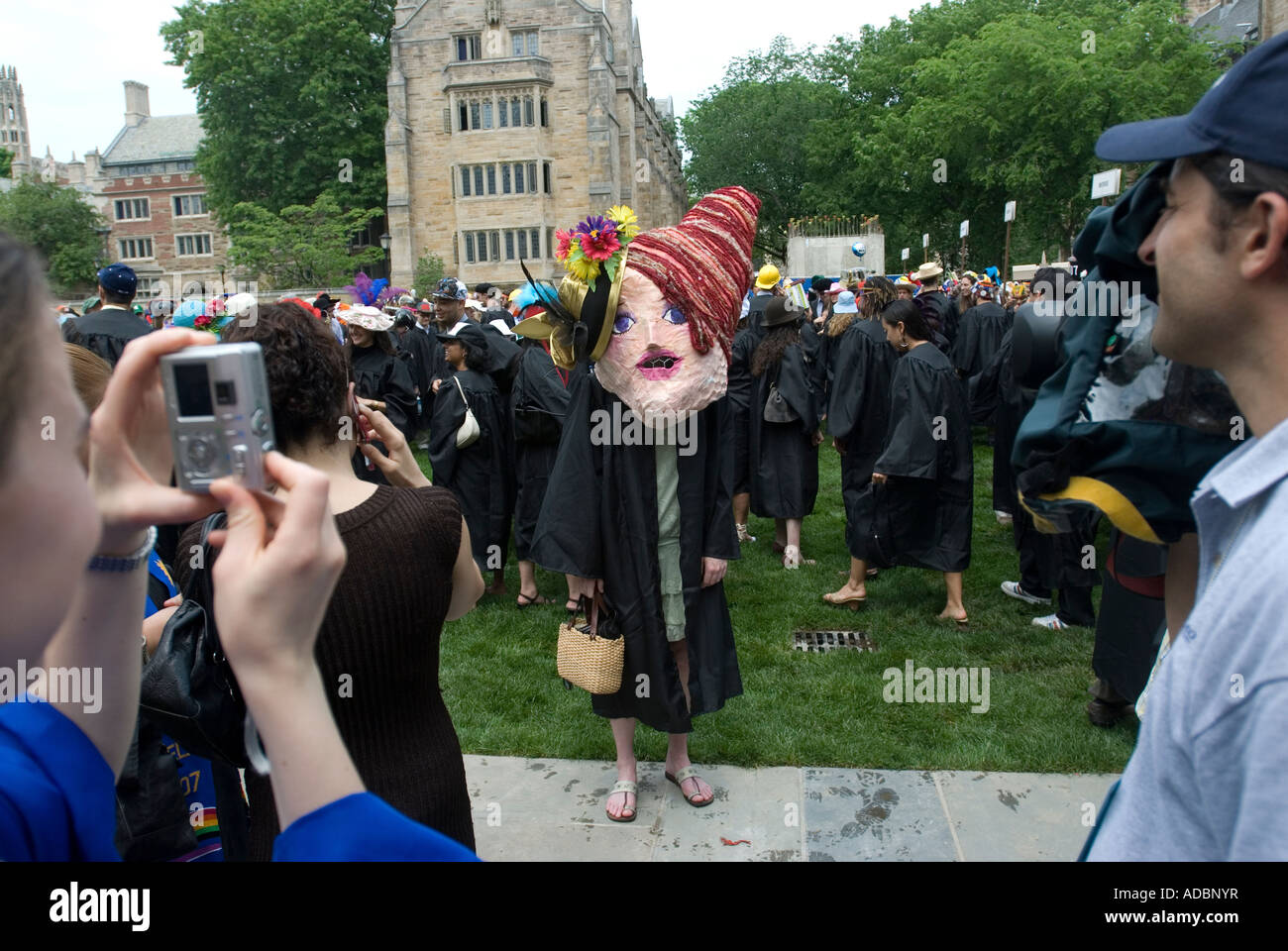 Yale Graduation Commencement New Haven Connecticut USA student wears a funny mask at graduation Stock Photo