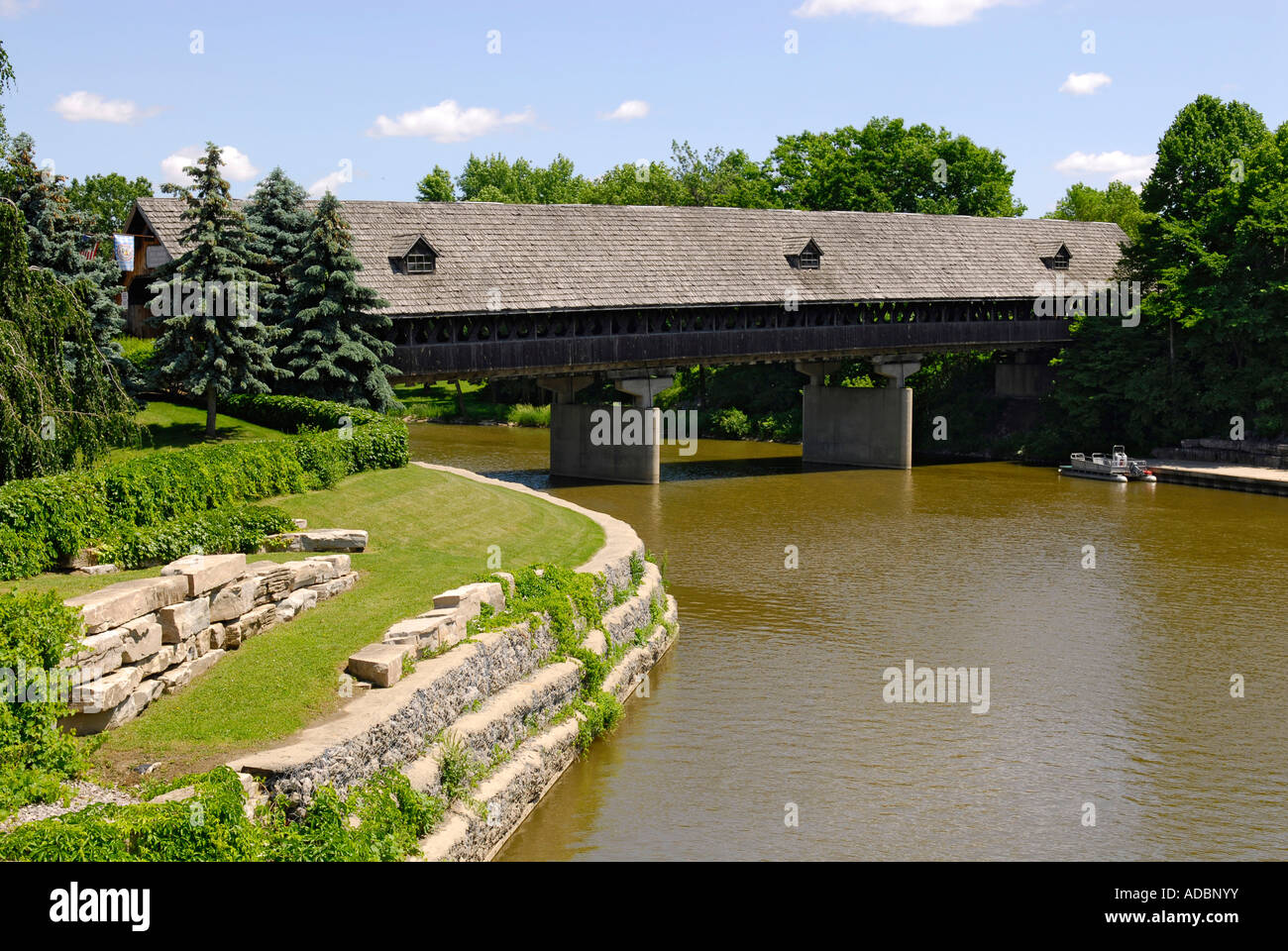 Zehnders Holz Brucke Wooden Bridge Historical Frankenmuth Michigan MI Stock Photo