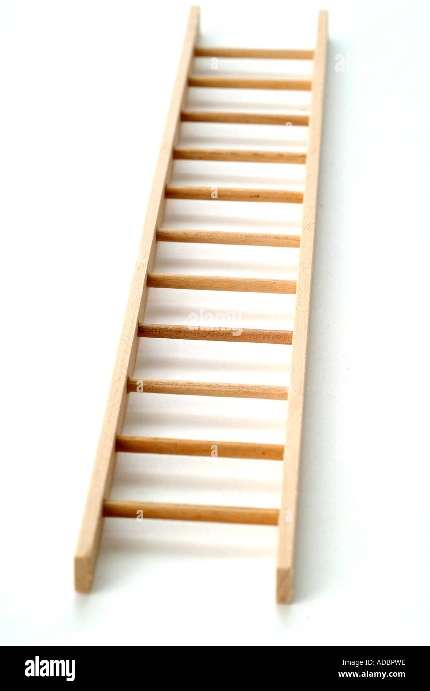 Simple model wooden ladder on white background backdrop Stock Photo