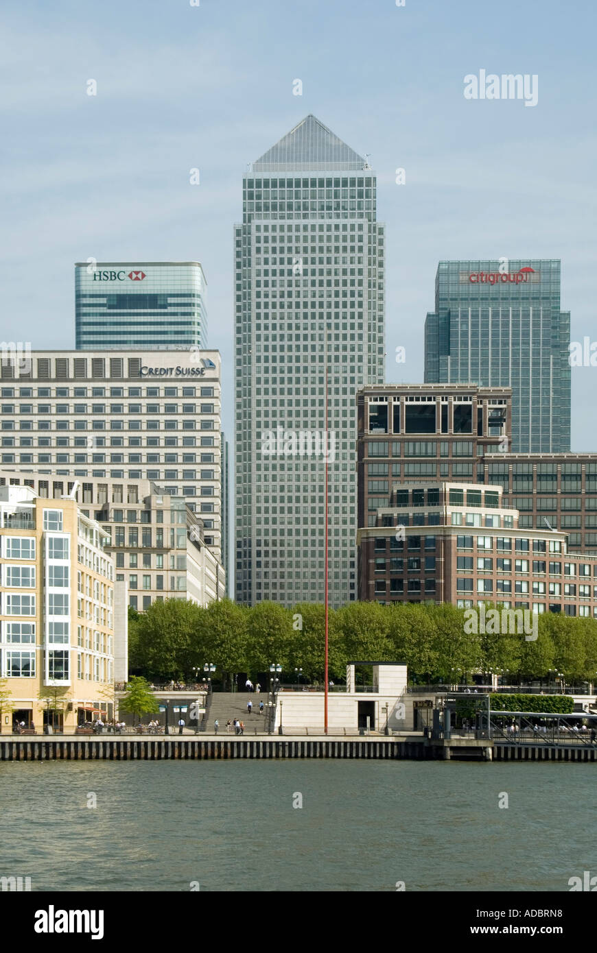 River Thames Docklands Canary Wharf redevelopment complex Stock Photo ...