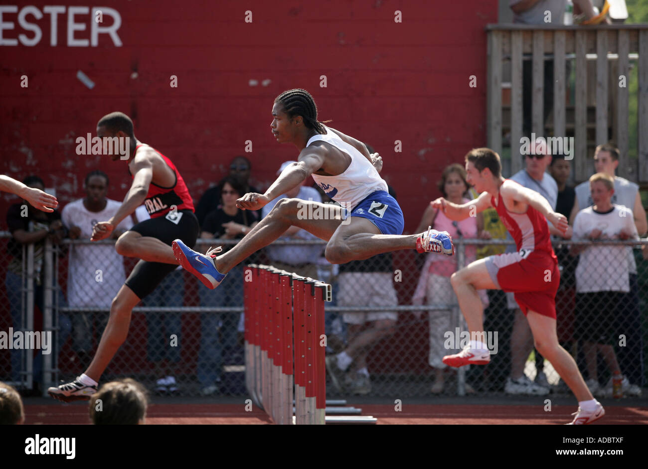Hurdlers during Connecticut State Open Track Meet USA Stock Photo Alamy