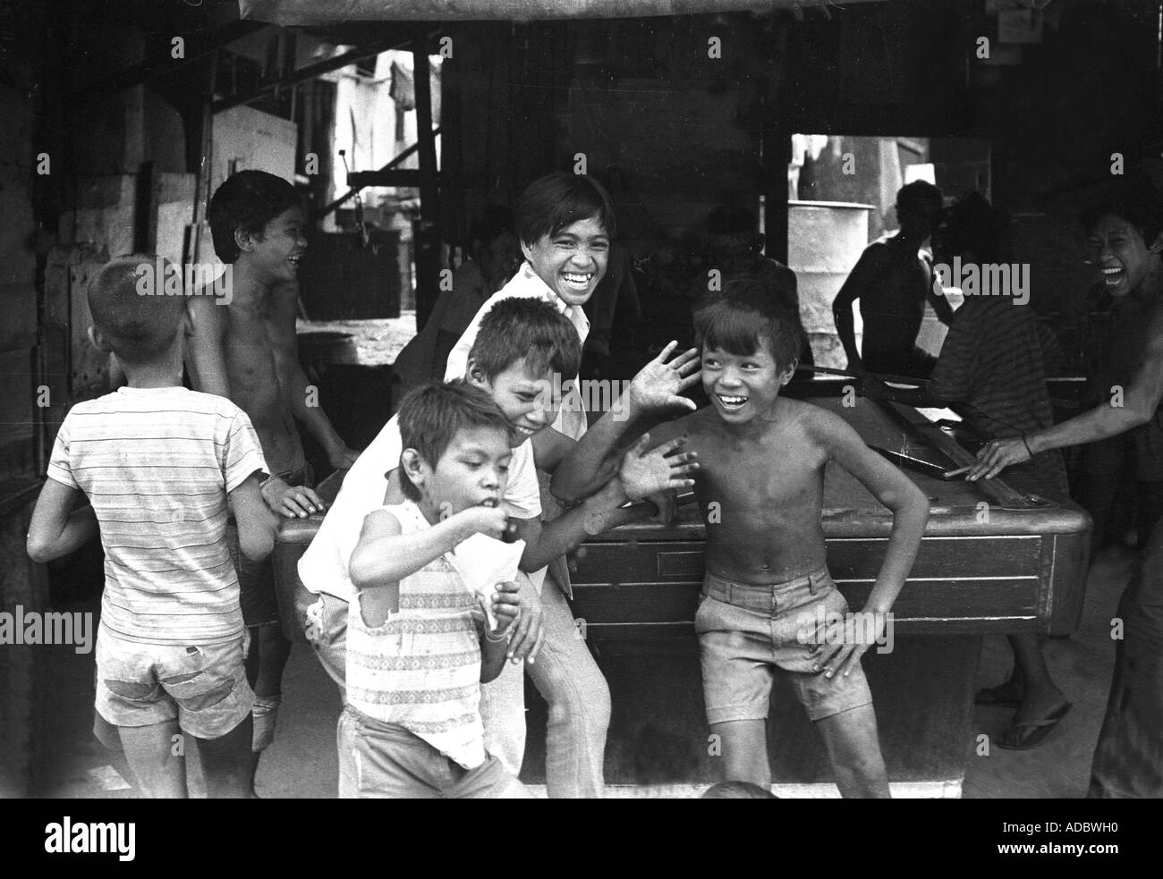 Young boys in Manila act up for the camera. Stock Photo