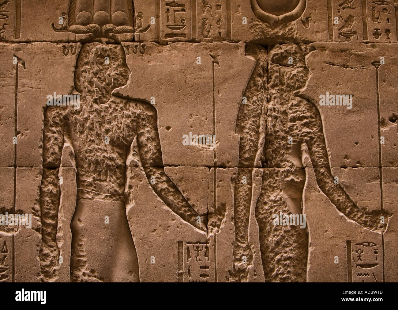 Defaced hieroglyphs at the Temple of Horus at Edfu (Idfu), Egypt Stock Photo