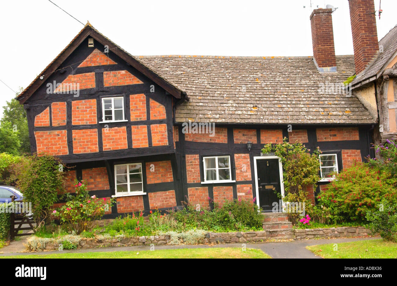 Timber framed medieval 15th century house with brick infill panels at Pembridge Herefordshire England UK Stock Photo