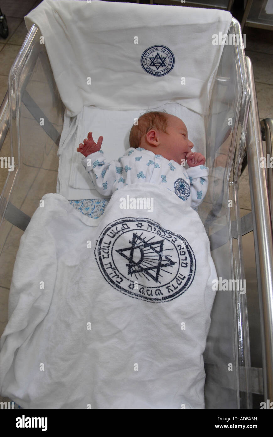 A newborn Jewish baby at delivery room in Bikur Holim hospital West