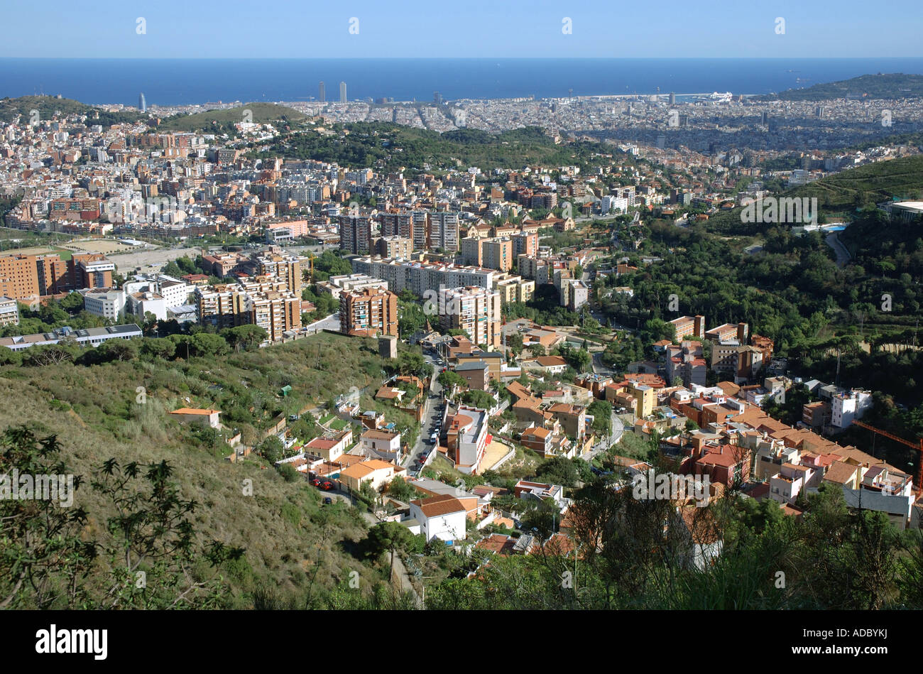 Panoramic view of Barcelona from atop Tibidabo mount Barça Catalunya Catalonia Cataluña Costa Brava España Spain Europe Stock Photo