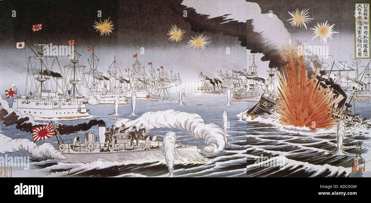 fine arts, Japan, Tsushima 1905, Russo-Japanese War 1904 - 1905, Port Arthur, Russia, Asia, 20th century, Russo Japanese, navy, Stock Photo