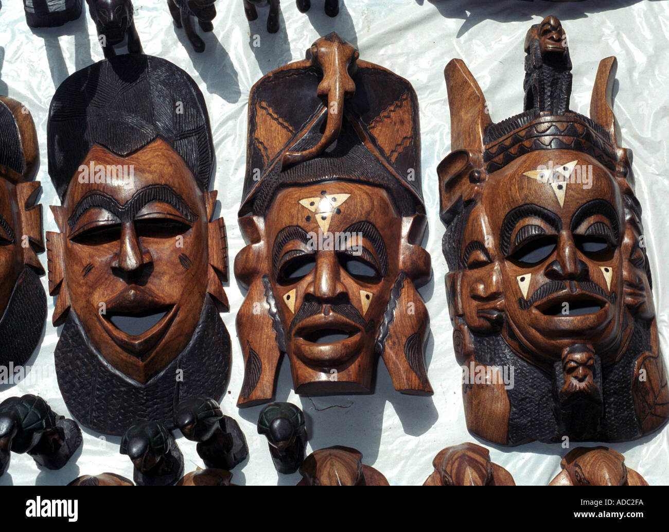 Masks on show in The Gambia West Africa Stock Photo Alamy