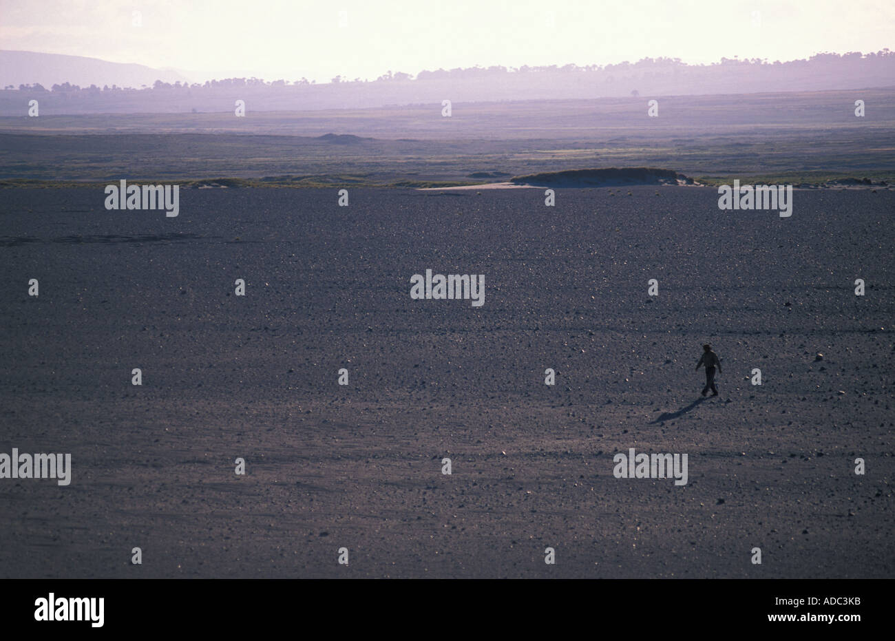 Man Alone in the Deserted Area of Patagonia, Province of Neuquen, Argentina Stock Photo