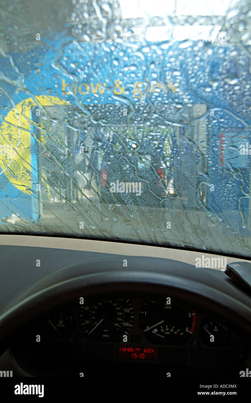 Drive thro car wash machine drivers eye view Stock Photo - Alamy