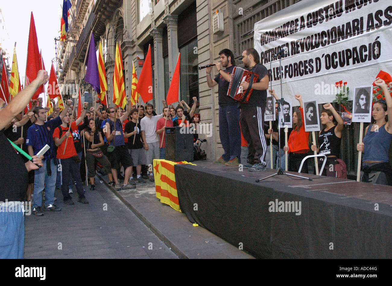 Demonstration of young Catalan supporters Barcelona Barça Catalunya Catalonia Cataluña Costa Brava España Spain Europe Stock Photo