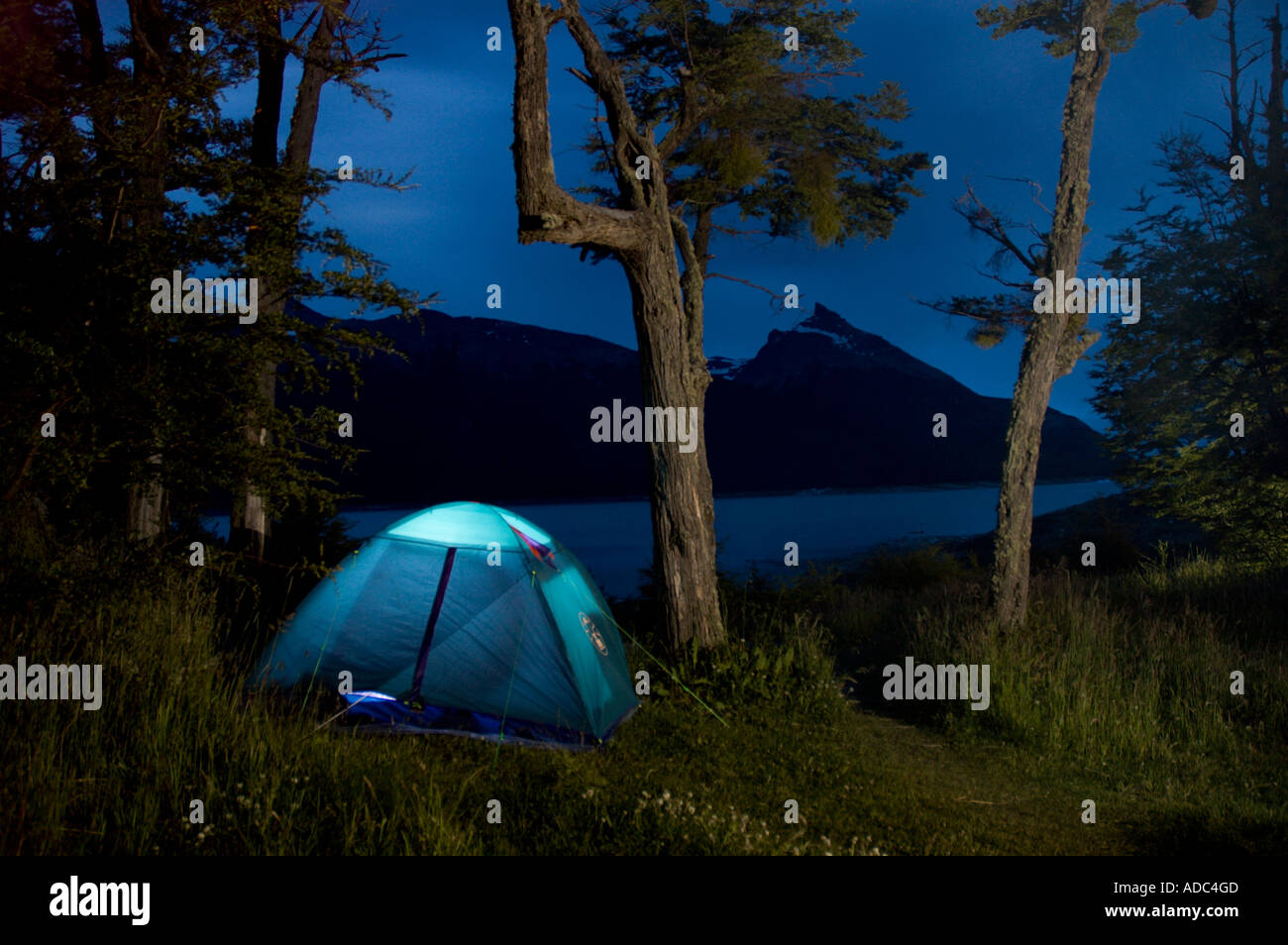 Campsite at Night in Bahia Escondida "Los Glaciares National Park", Province of Santa Cruz, Argentina Stock Photo