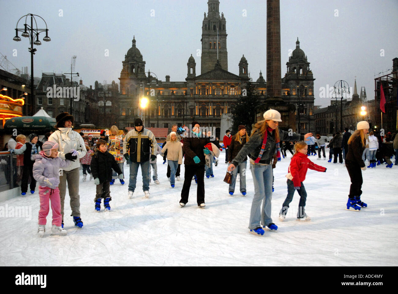 Ice Skating On Outdoor Ice Rink George Square City Chambers In