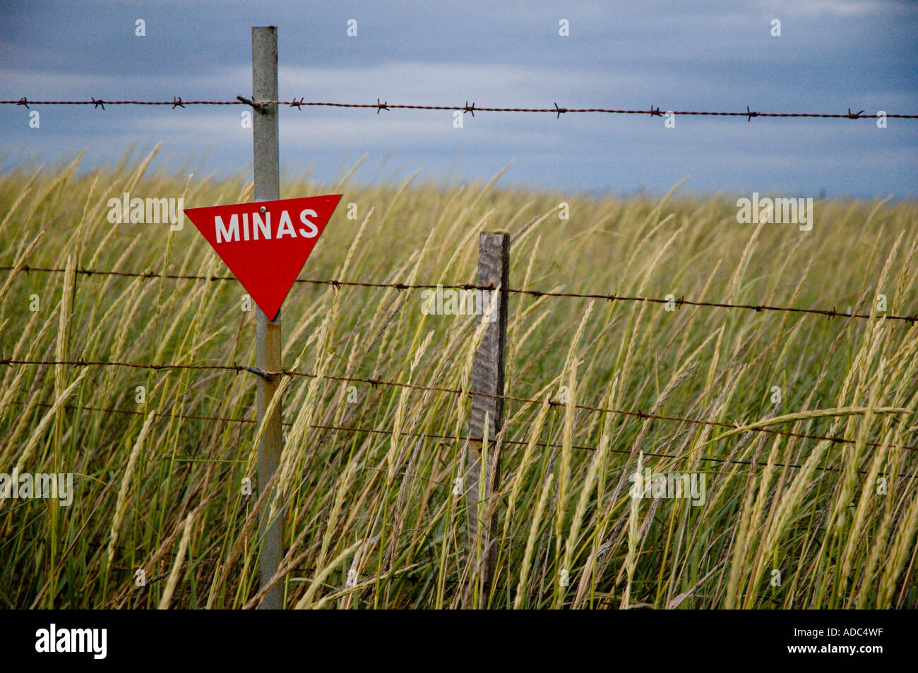 Minefield in Tierra del Fuego, Warning Signs Stock Photo