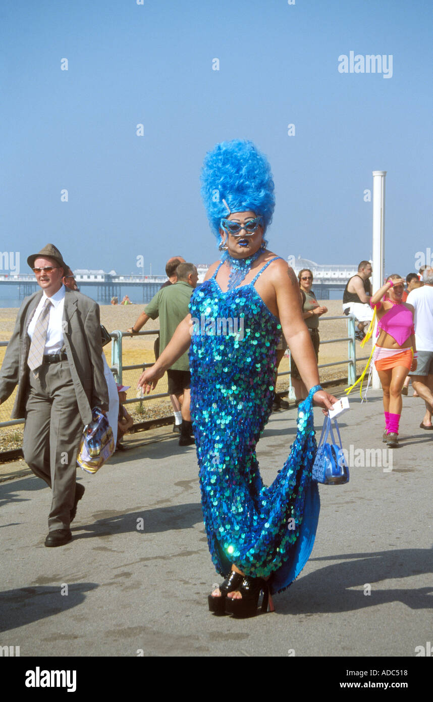 Drag Queen taking part in Brighton Gay Pride parade Summer 2003 Stock