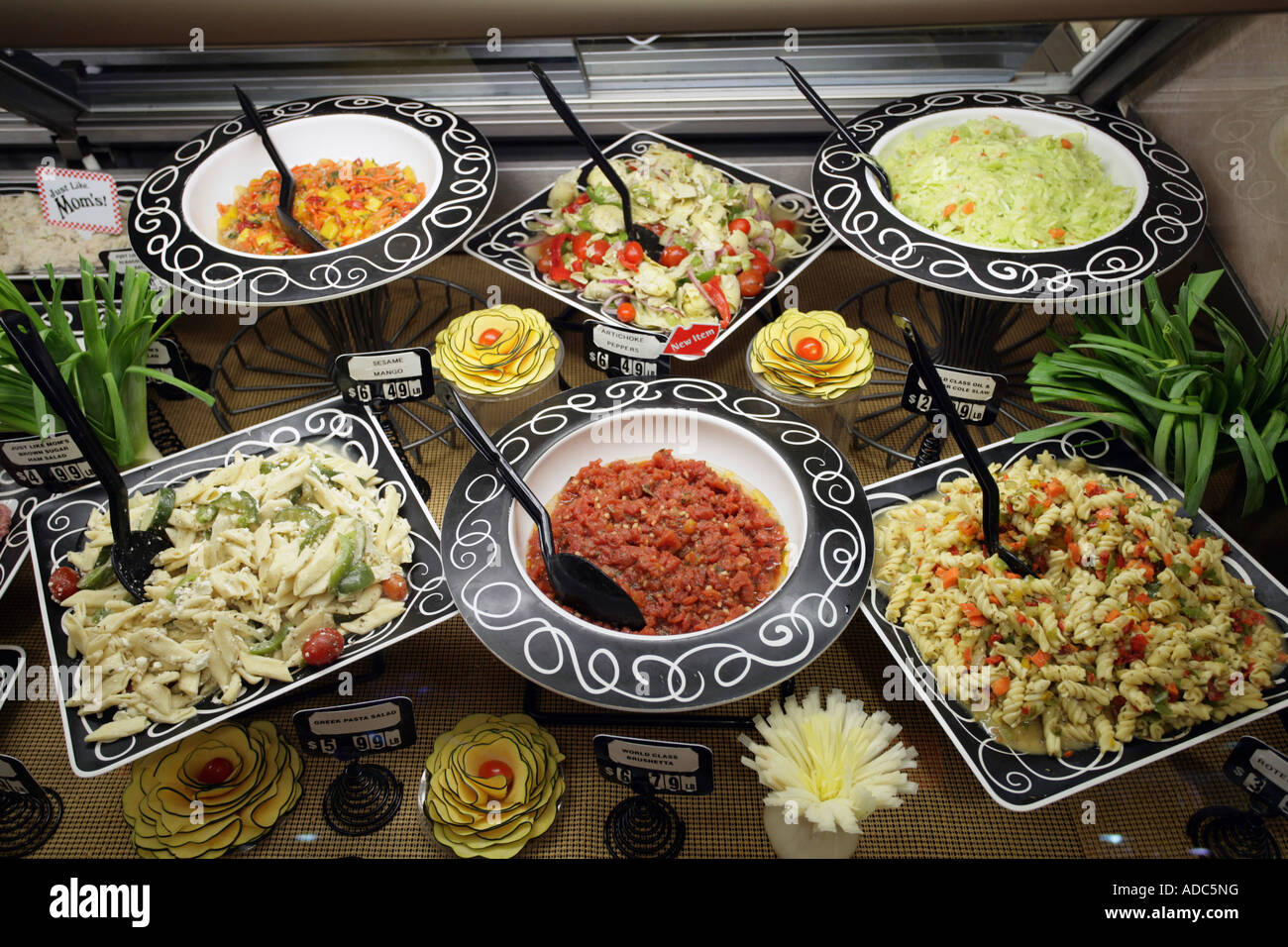 Pasta Salads for sale in a store deli cooler display Stock Photo Alamy