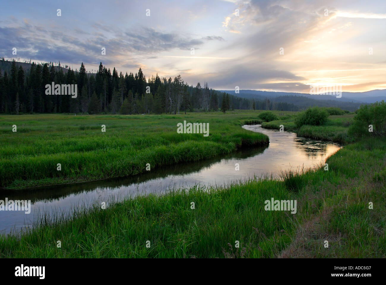 "Sunset at "Yellow Creek" sunset, "Humbug Valley", California Stock