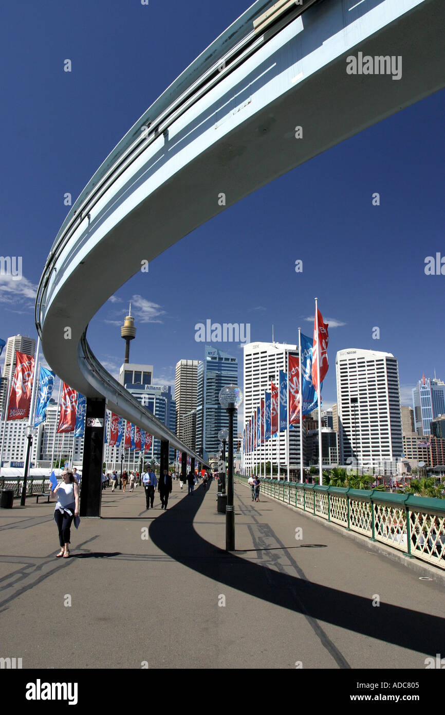 Monorail on Pyrmont Bridge Darling Harbour Sydney Australia Stock Photo