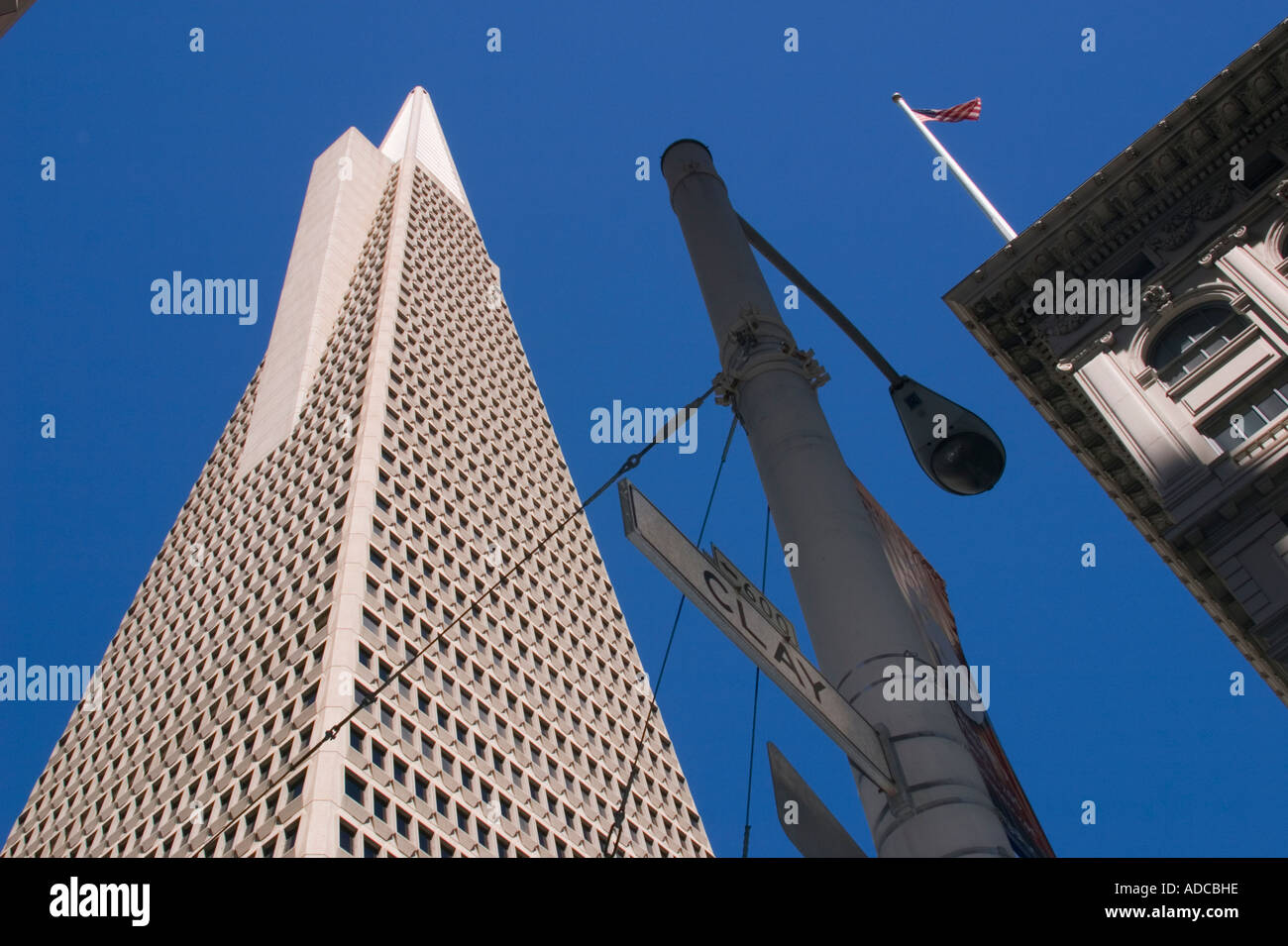 Transamerica Pyramid Building and Clay Street sign San Francisco ...
