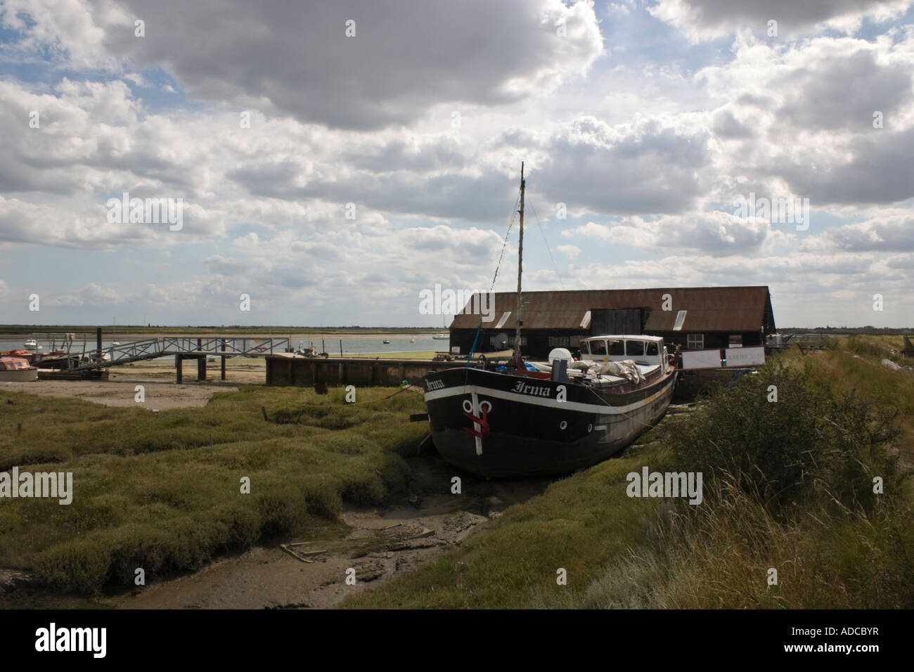 Houseboat at Paglesham on the River Roach laid up in the saltings by