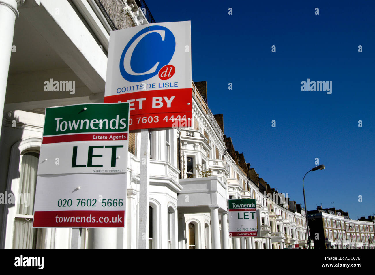 To Let property signs in residential street, London England UK Stock Photo