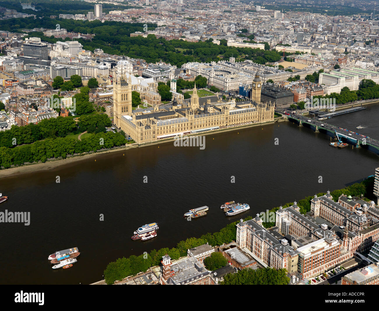 Aerial shot of Houses of Parliament, London Stock Photo