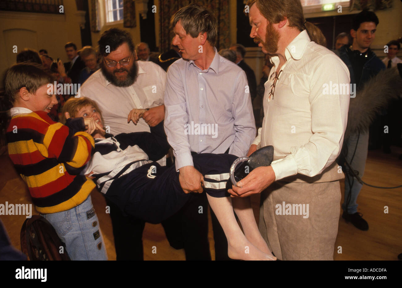 Hungerford Hocktide Berkshire UK. On the second Tuesday after Easter, following lunch the Shoeing the Colt ceremony takes place 1980s HOMER SYKES Stock Photo