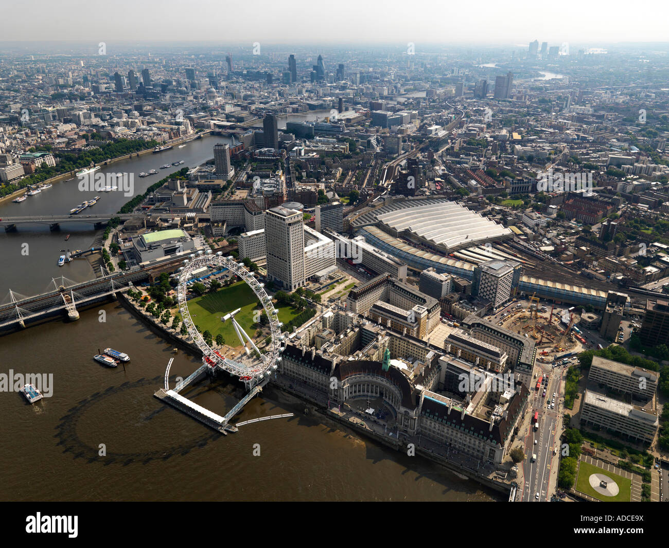 London aerial showing millenium wheel Stock Photo