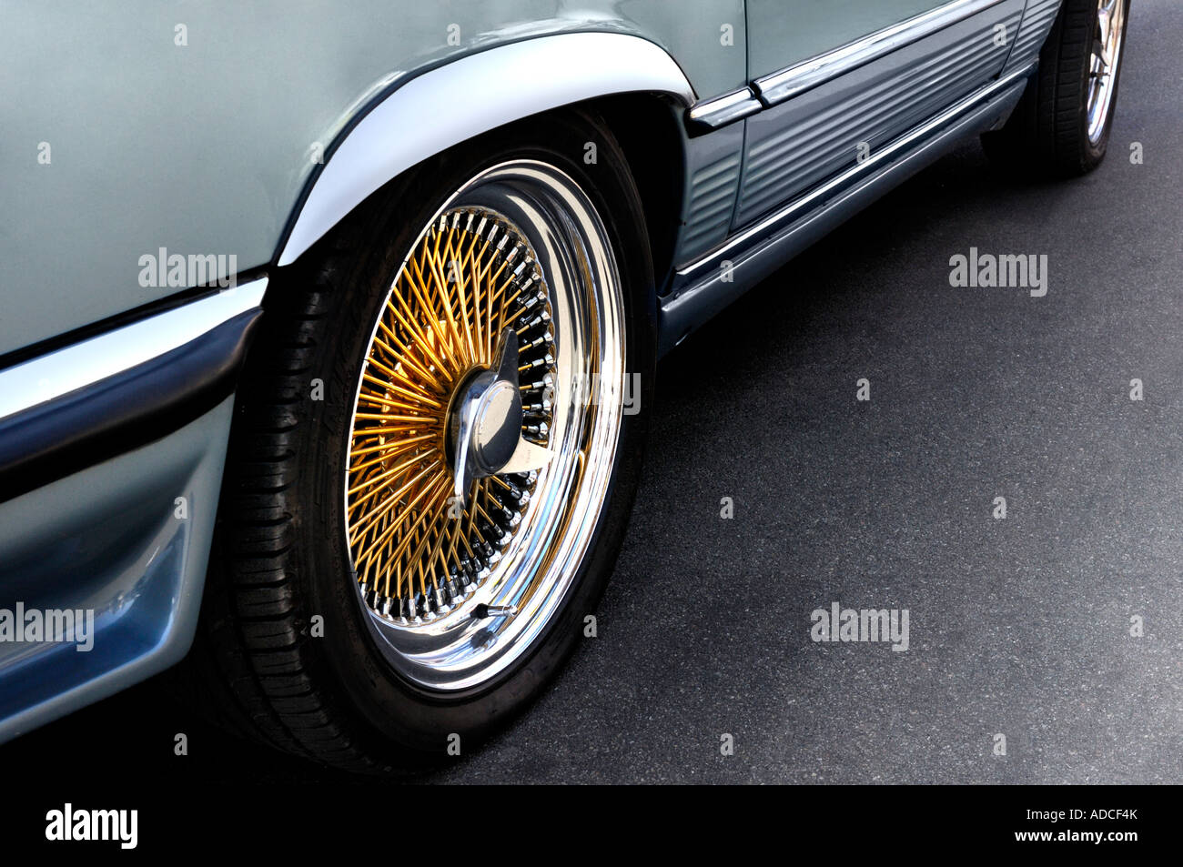 Classic car wheels and shiny rims Stock Photo