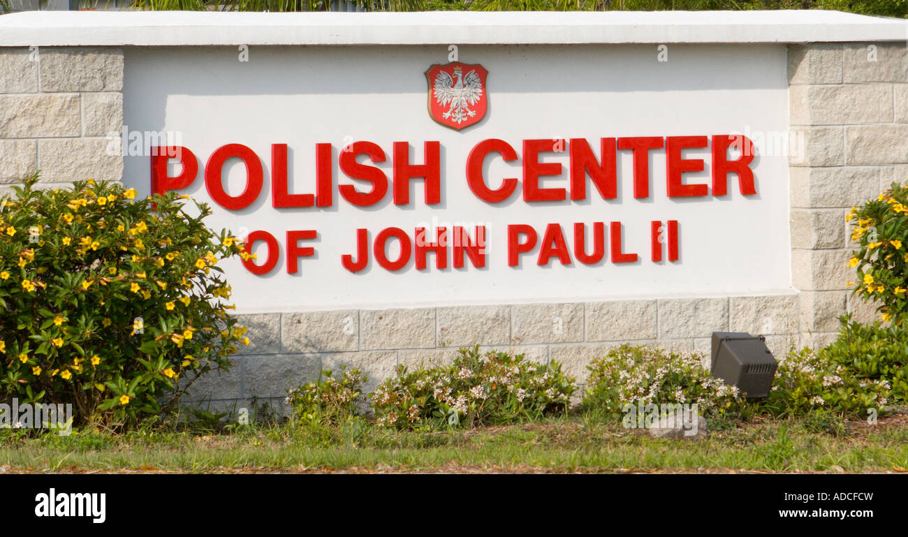 Polish Center of John Paul II Sign in Clearwater Florida USA Stock