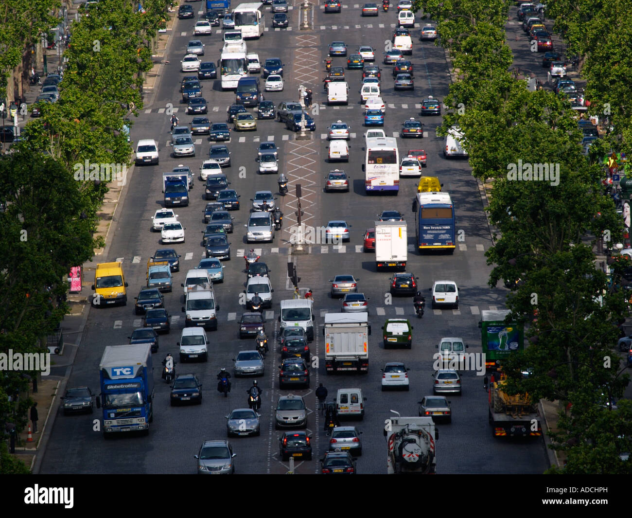 Busy heavy traffic on Avenue des Champs Elysees Paris France Stock Photo Alamy