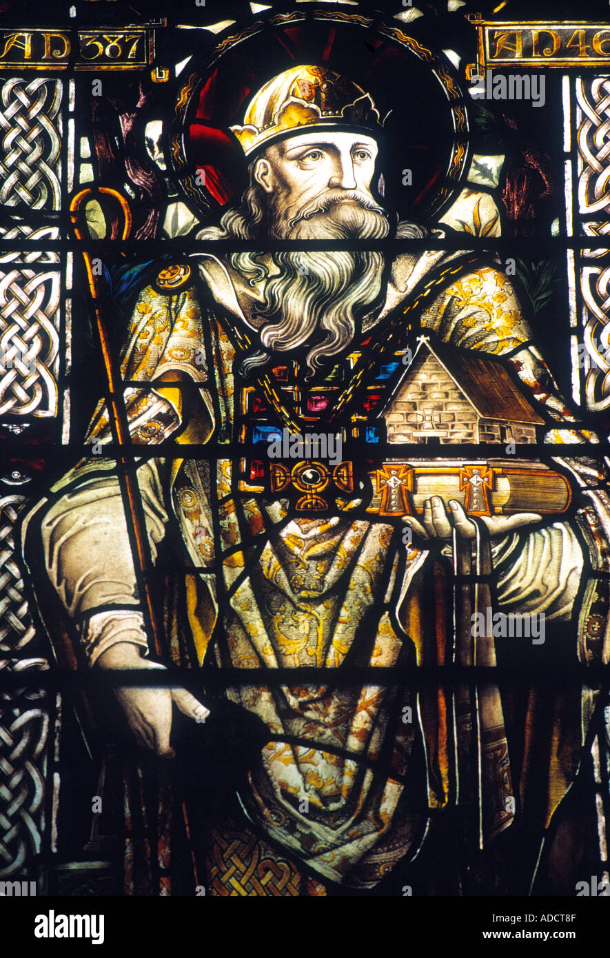 Dublin, Republic of Ireland. Stained glass window depicting St Patrick in St Patrick s Cathedral Stock Photo