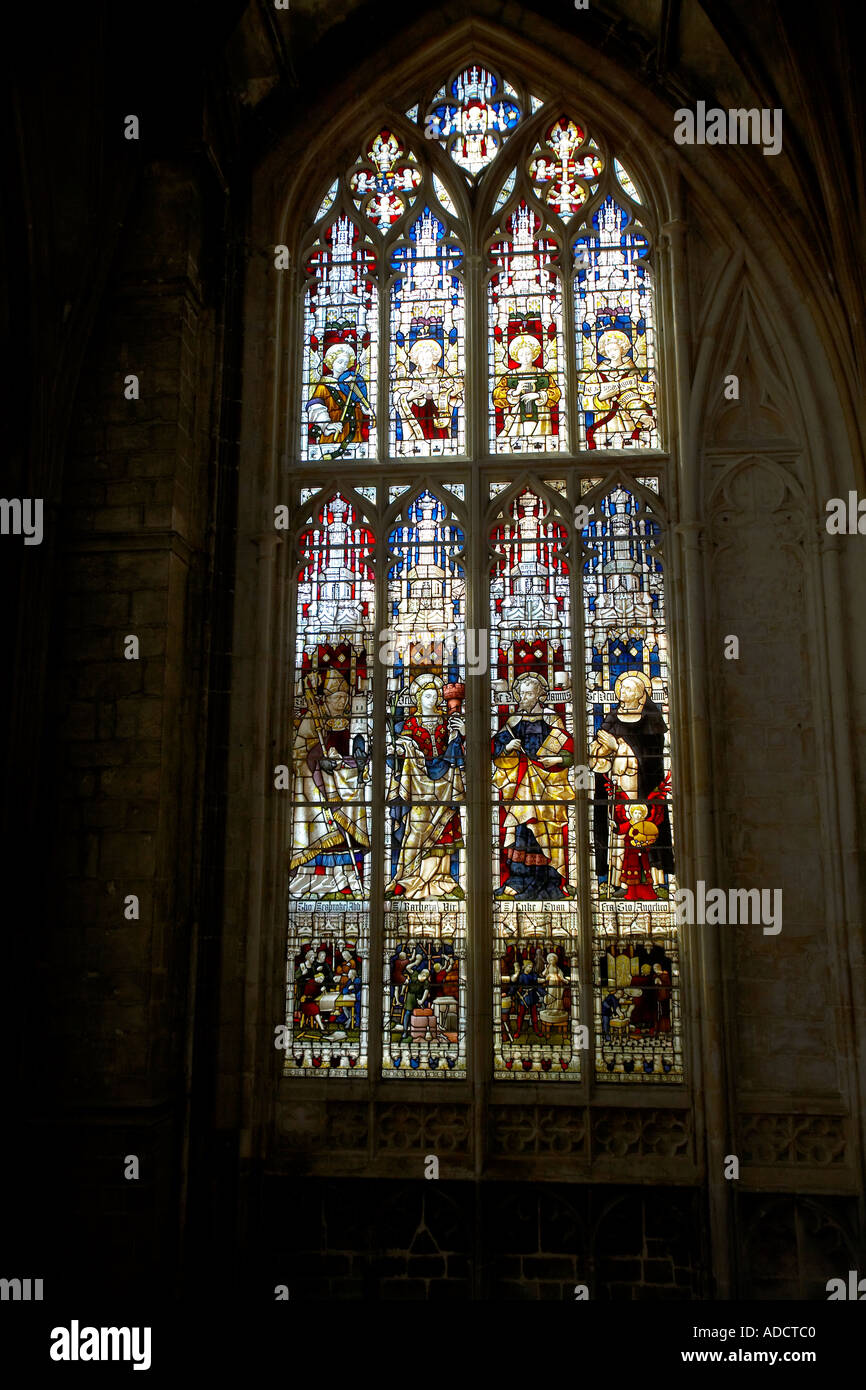 Stained Glass Window in Gloucester Cathedral, Gloucester, England, UK