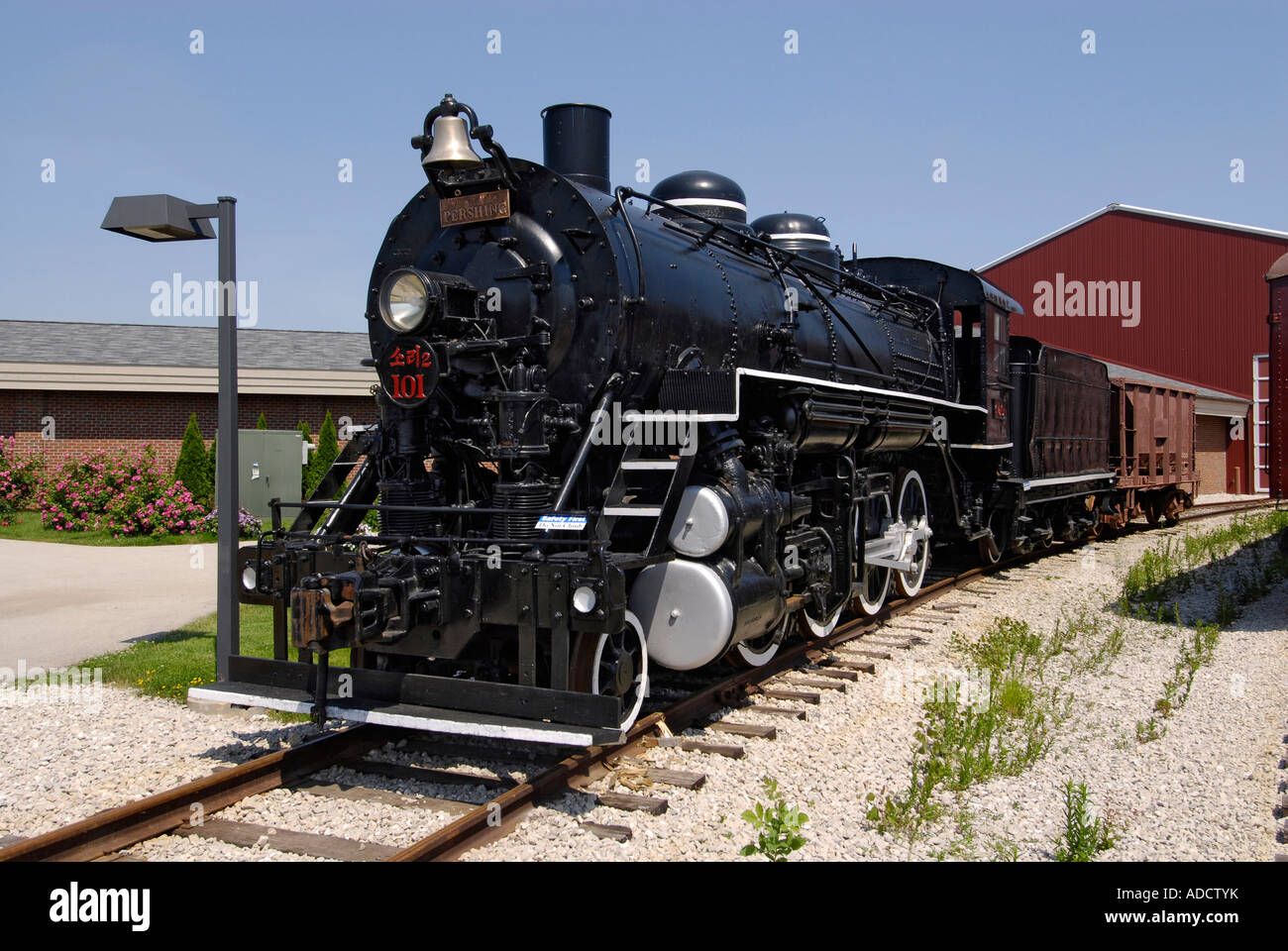 Steam powered locomotive at the National Railroad Museum at Green Bay Wisconsin WI Stock Photo