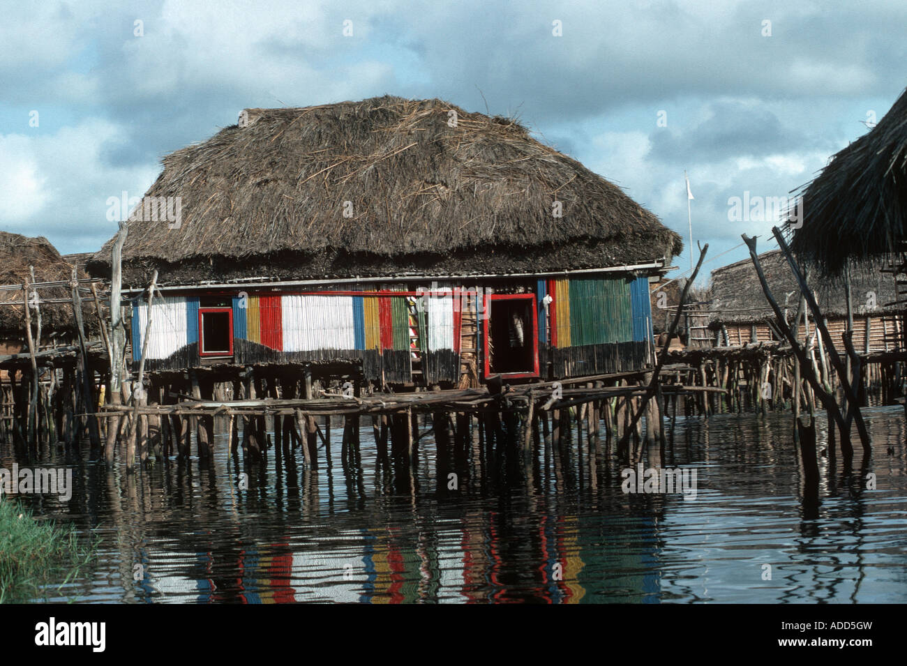African bamboo hut built on stilts in fishing village on Lake Nokoue